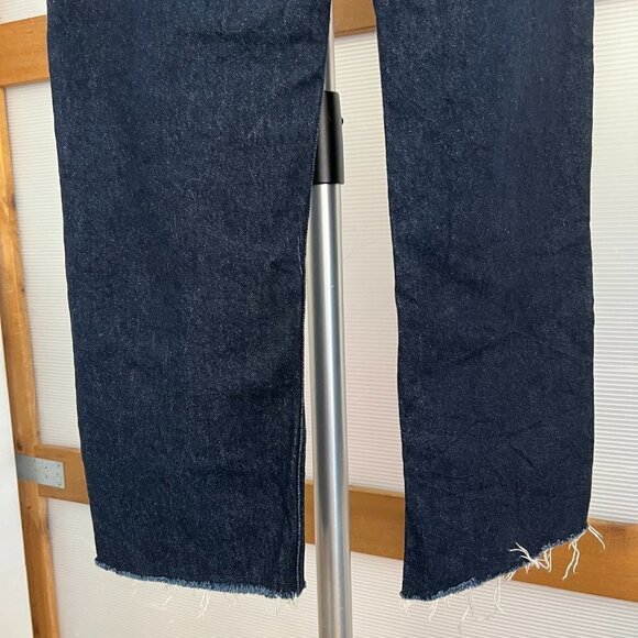 Zara High Rise Button Fly Straight Cropped Raw Hem Denim Jeans Dark Wash Sz 4‎ - Picture 10 of 13